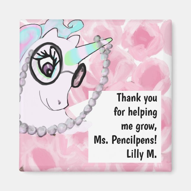 Cute Teacher Appreciation Unicorn Thank You Magnet (Front)