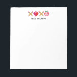 Cute Teacher Appreciation XOXO Colorful Notepad<br><div class="desc">Cheerful and modern, this personalized teacher notepad features a cute XOXO pencil, heart, and apple illustration with your custom name beneath for a playful yet professional touch. Plenty of white space, making it perfect for quick notes, checklists, and everyday classroom reminders or a thoughtful teacher appreciation gift from the class....</div>