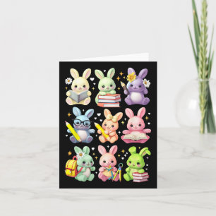 Cute Teacher Bunny Rabbit Reading Easter Bunnies B Card