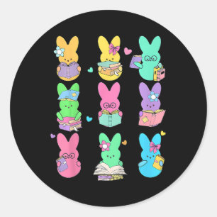 Cute Teacher Bunny Rabbit Reading Easter Bunnies B Classic Round Sticker