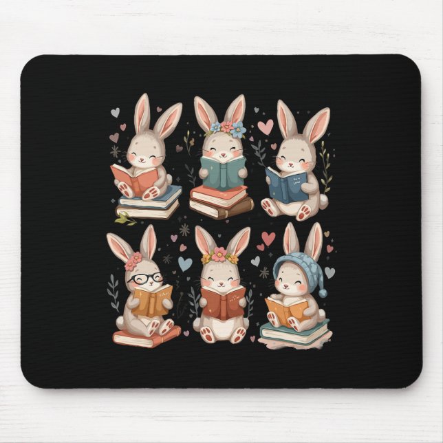 Cute Teacher Bunny Rabbit Reading Easter Bunnies B Mouse Pad (Front)