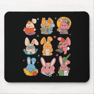 Cute Teacher Bunny Rabbit Reading Easter Bunnies B Mouse Pad