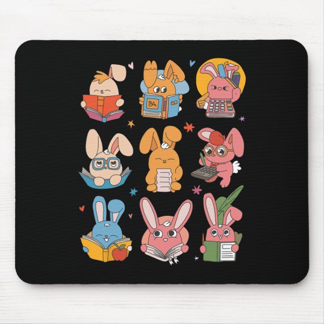 Cute Teacher Bunny Rabbit Reading Easter Bunnies B Mouse Pad (Front)