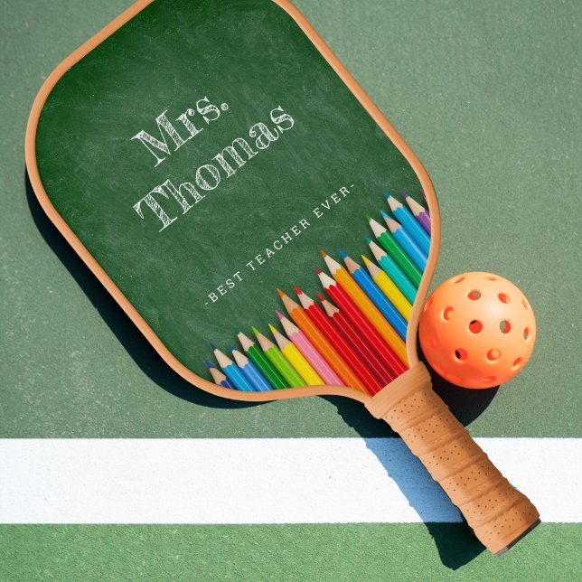Cute Teacher Chalkboard Coloured Pencils Pickleball Paddle (Creator Uploaded)