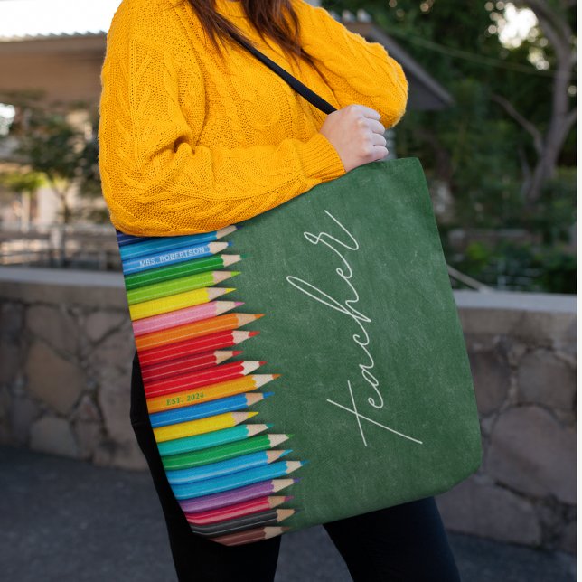 Cute Teacher Chalkboard Personalized Tote Bag (Creator Uploaded)