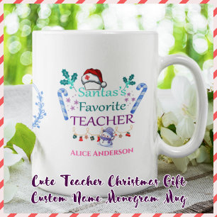 Cute Teacher Christmas Gift Custom Name Monogram Mug