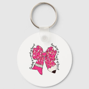 Cute Teacher Coquette Bow Pencil Heart Valentine D Keychain
