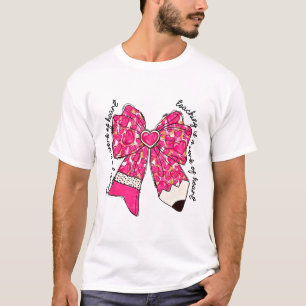 Cute Teacher Coquette Bow Pencil Heart Valentine D T-Shirt