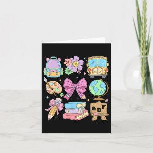 Cute Teacher Coquette Pencil Bow School Bus Back T Card
