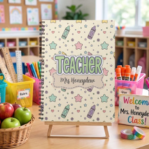 Cute Teacher Crayon School Pattern Notebook