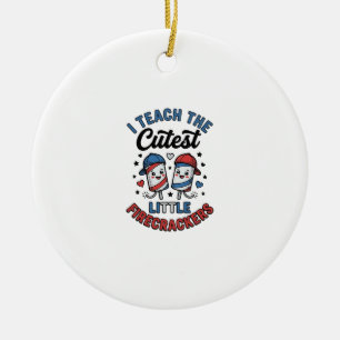 Cute Teacher Firecracker Vintage Fourth of July Sh Ceramic Ornament