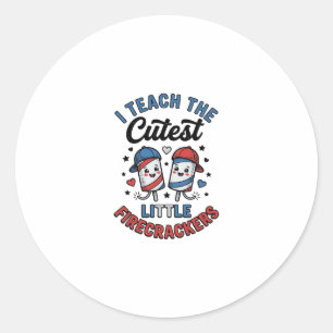 Cute Teacher Firecracker Vintage Fourth of July Sh Classic Round Sticker