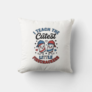 Cute Teacher Firecracker Vintage Fourth of July Sh Throw Pillow