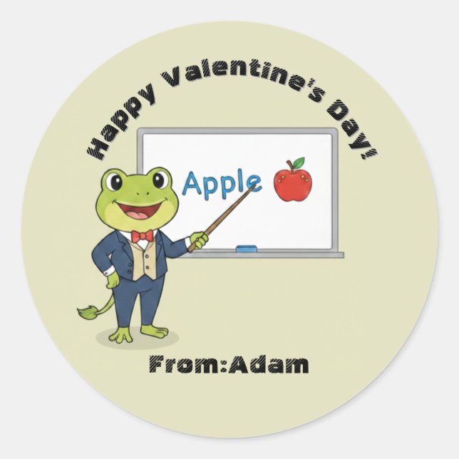 Cute teacher frog  Valentine  Classic Round Sticker (Front)