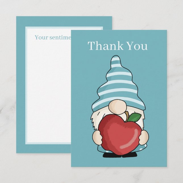 Cute Teacher gnome add sentiment  Thank You Card (Front/Back)