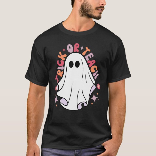 Cute Teacher Halloween Groovy Ghost Halloween Tric T-Shirt (Front)
