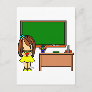 Cute Teacher in her classroom holding an apple Postcard