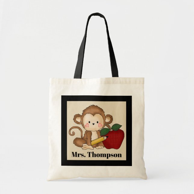 Cute Teacher monkey add name tote Bag (Front)