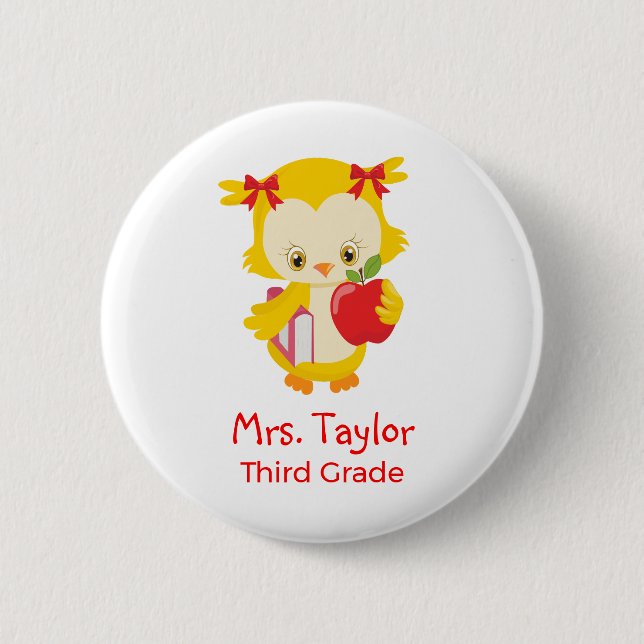 Cute teacher owl 2 inch round button (Front)