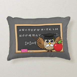 Cute Teacher Owl with Apple Cartoon Accent Pillow