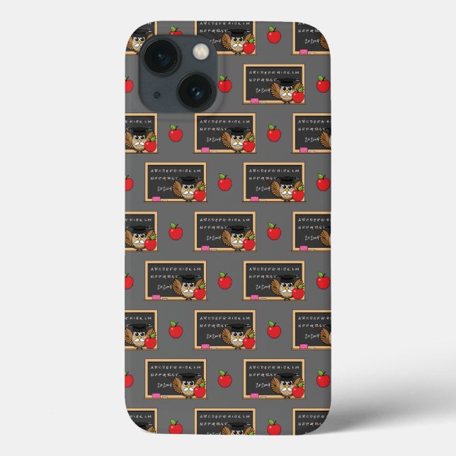 Cute Teacher Owl with Apple Cartoon Case-Mate iPhone Case (Back)