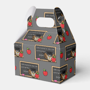 Cute Teacher Owl with Apple Cartoon Favor Box