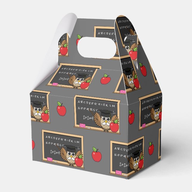Cute Teacher Owl with Apple Cartoon Favor Box (Front Side)