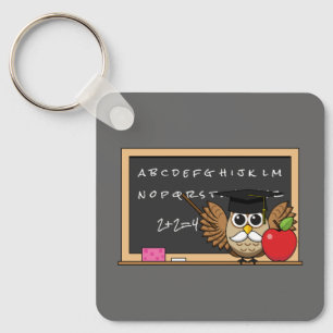 Cute Teacher Owl with Apple Cartoon Keychain
