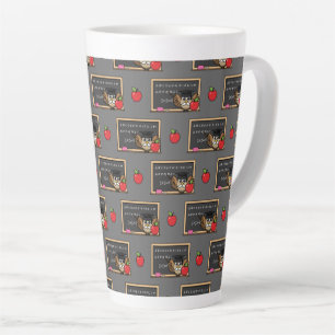 Cute Teacher Owl with Apple Cartoon Latte Mug