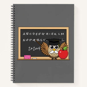 Cute Teacher Owl with Apple Cartoon Notebook