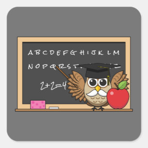 Cute Teacher Owl with Apple Cartoon Square Sticker