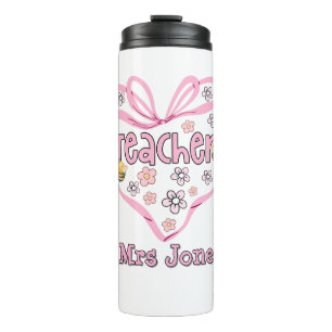 Cute Teacher Pink Coquette Heart Bow Thermal Tumbler