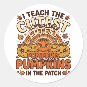 Cute Teacher Pumpkin Fall Classroom Vector Design_ Classic Round Sticker