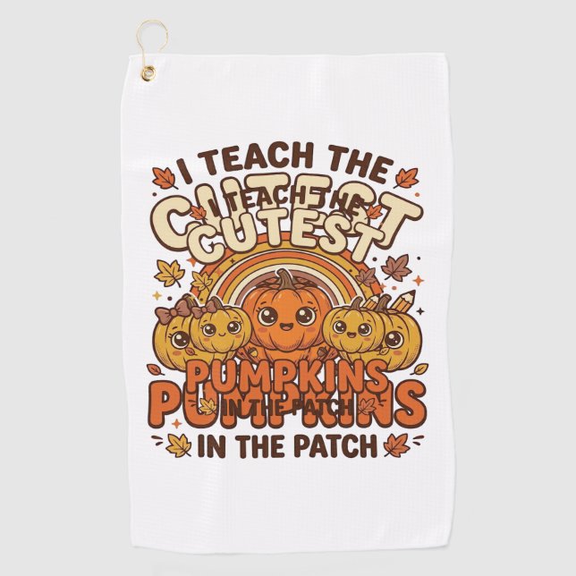 Cute Teacher Pumpkin Fall Classroom Vector Design_ Golf Towel (Front)