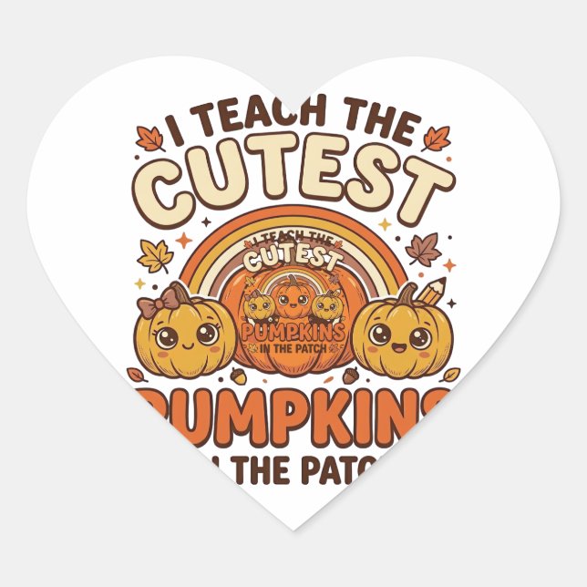 Cute Teacher Pumpkin Fall Classroom Vector Design_ Heart Sticker (Front)