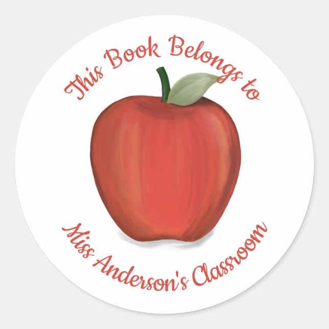 Cute Teacher Red Apple Simple Watercolor  Classic Round Sticker (Front)