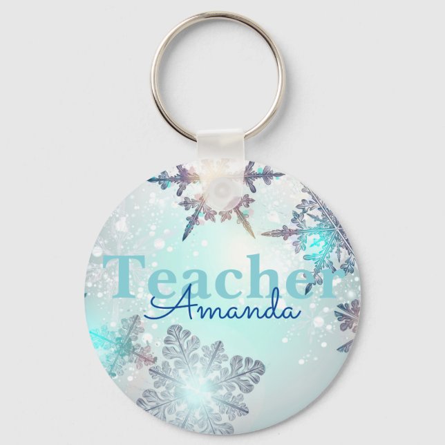 Cute Teacher Snowflake Personalized Name Keychain (Front)