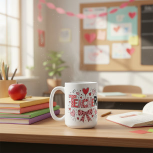 Cute Teacher Valentine's Day Coquette Bow Heart  Coffee Mug