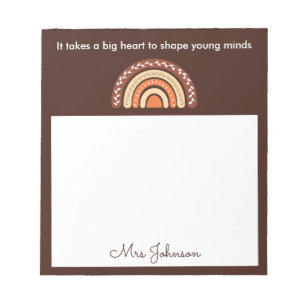 Cute Teachers Boho Rainbow on Brown Notepad