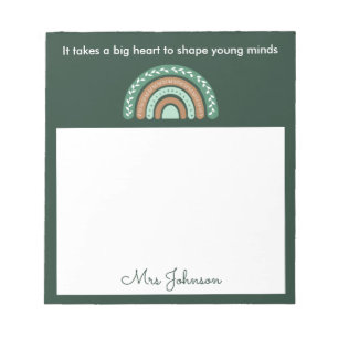 Cute Teachers Boho Rainbow on Green Notepad