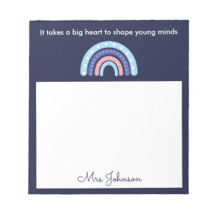 Cute Teachers Boho Rainbow on Navy Blue Notepad