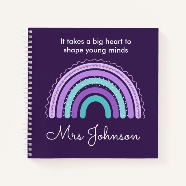 Cute Teachers Boho Rainbow on Purple Notebook (Front)