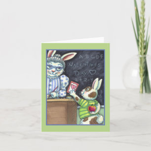 CUTE TEACHER'S PET, APPLE & VALENTINE BUNNY RABBIT HOLIDAY CARD