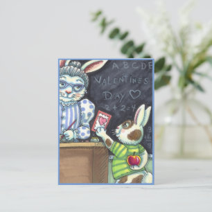 CUTE TEACHER'S PET, APPLE & VALENTINE BUNNY RABBIT HOLIDAY POSTCARD