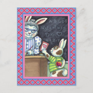 CUTE TEACHER'S PET, APPLE & VALENTINE BUNNY RABBIT HOLIDAY POSTCARD