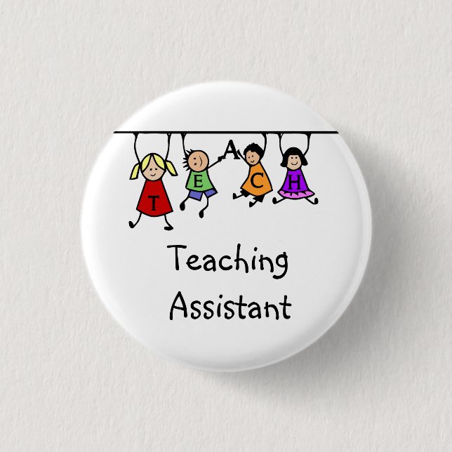 Cute Teaching Assistant with Kids Cartoon 1 Inch Round Button (Front)