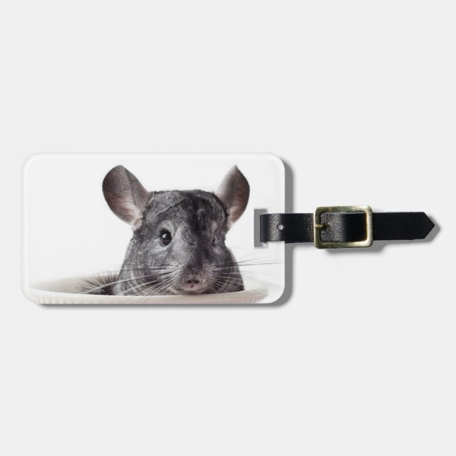 Cute Teacup Chinchilla Grey Luggage Tag (Front Horizontal)