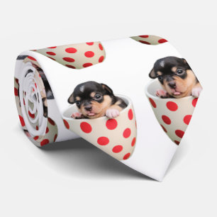 Cute Teacup Puppy Pattern on White Tie