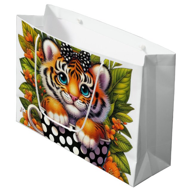 Cute teacup tiger lovers party  large gift bag (Front Angled)