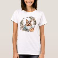 Cute Teacup Yorkie in Gold Frame and Roses